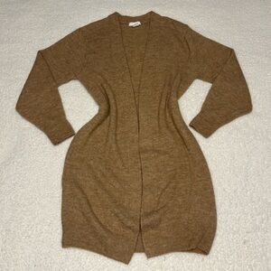 H&M Women Brown Wool Blend Open Long Cardigan